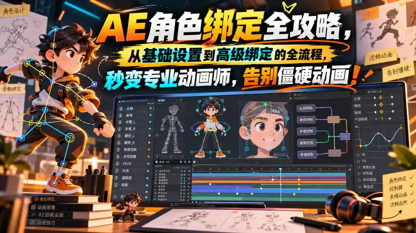 【无水印】AE角色绑定全攻略，从基础设置到高级绑定的全流程，秒变专业动画师，告别僵硬动画！【原创双语字幕】